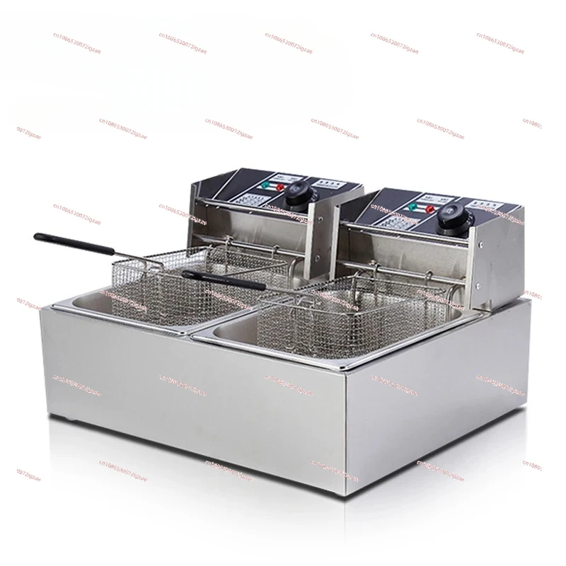 Commercial Double Two Cylinder Electric Deep Fryer French Fries Oven Hot Pot Fried Chicken Grill Frying Machine Pan 2 Oil Tanks