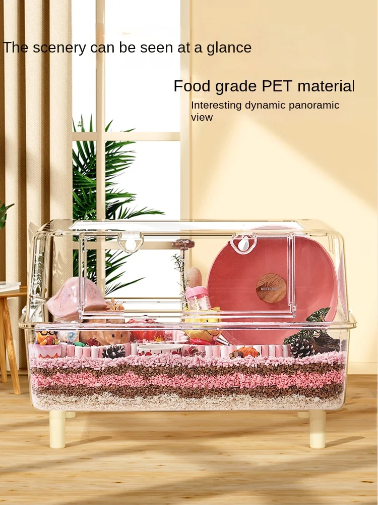 

Hamster Cage Plastic Transparent Oversized Villa Luxury Acrylic Double Landscape Pet Supplies with Lid Slide with Platform 1Pc