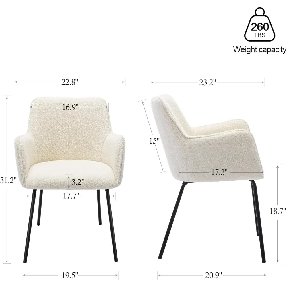 طقم كراسي طعام حديثة مكون من 2 - كراسي عشاء مطبخ شيربا منجدة بأذرع كراسي مريحة مع مقعد عريض #3