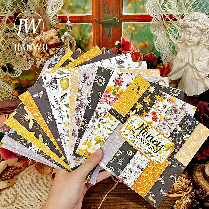 JAINWU 12 Sheets DIY Journal Decoration Material Book Christmas Halloween Vintage Flowers Memo Pad Scrapbooking Notes Paper