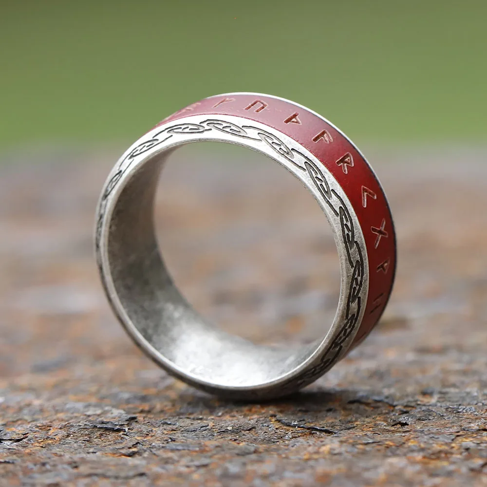 New Design 316L Stainless Steel Viking Runes Rosewood Ring For Men Round 8mm Engagement Ring Special Design Jewelry