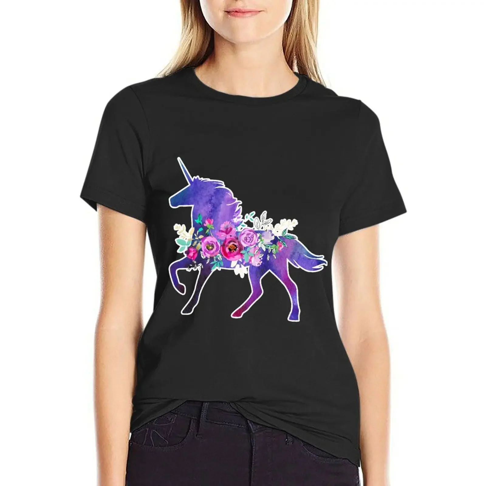 

Unicorn, watercolor unicorn, purple unicorn, unicorn flowers T-Shirt animal print customizeds cute clothes tshirts for Women
