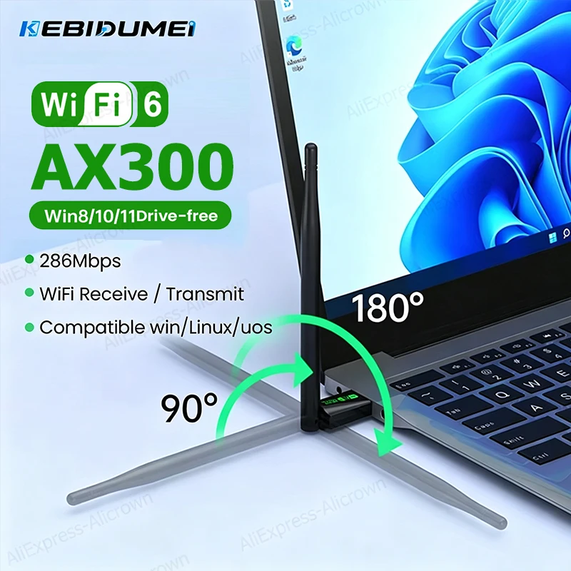  KEBIDUMEI Wifi Antenna Signal Receiver WIFI6 AX300 802.11AX Network Card 900M/300Mbps USB WiFi Wireless Adapter For PC/Laptop