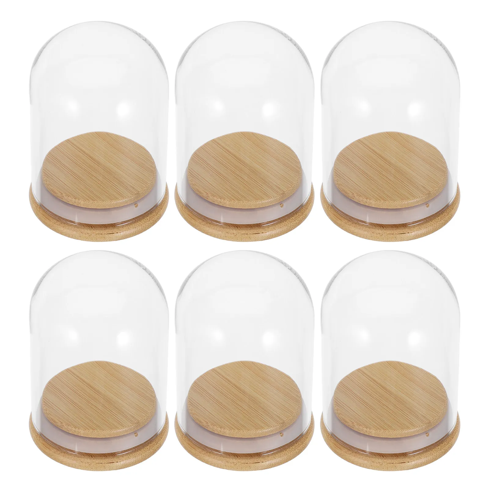 6Pcs Display Glass Dome Cloche Clear Glass Bell Display Dome Cloche with Wooden Base 3.1x2.4 for DIY Preserved Flowers Wedding