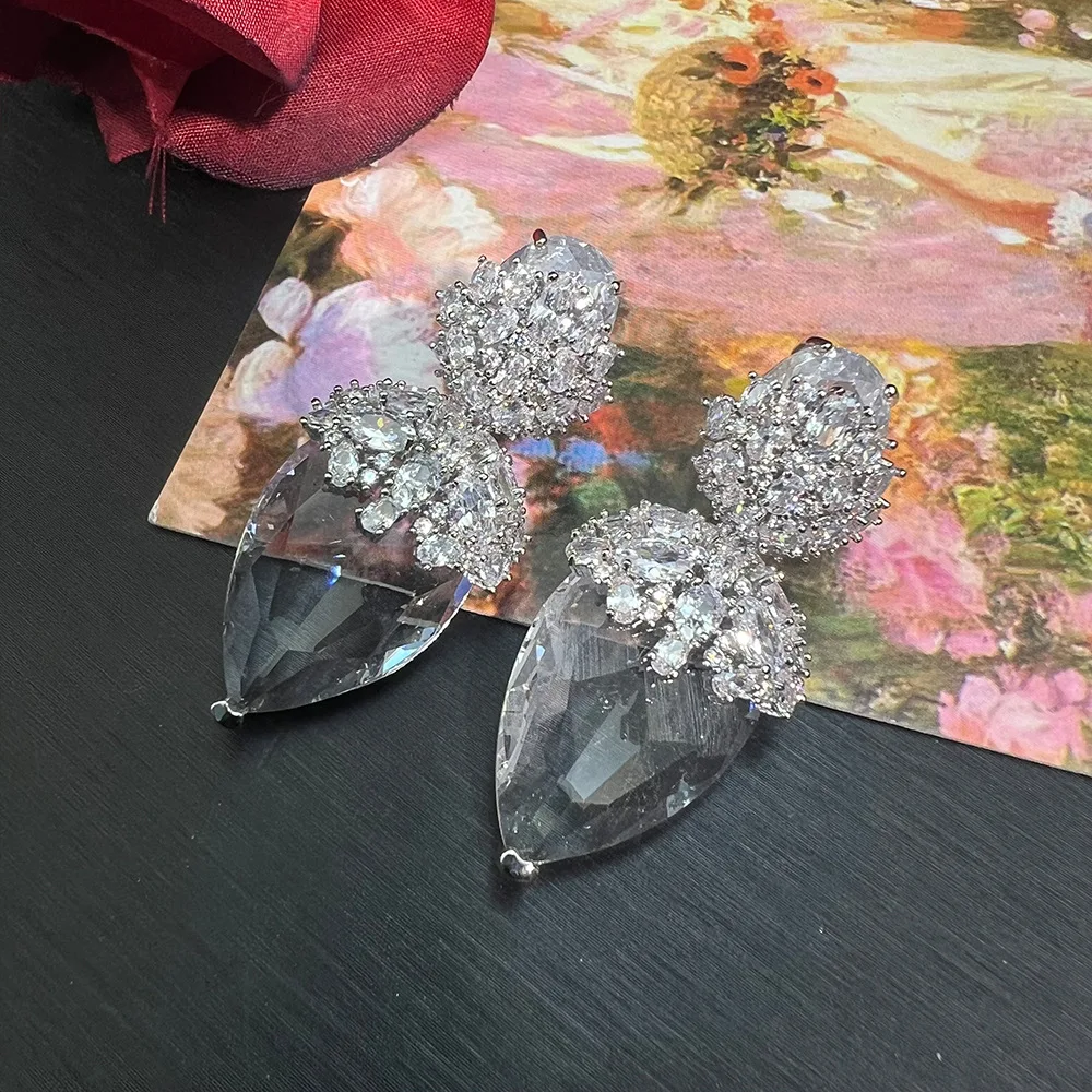 أقراط نسائية بيضاء كريستال الزركون موضة S925 قطرة الماء 2025 #2