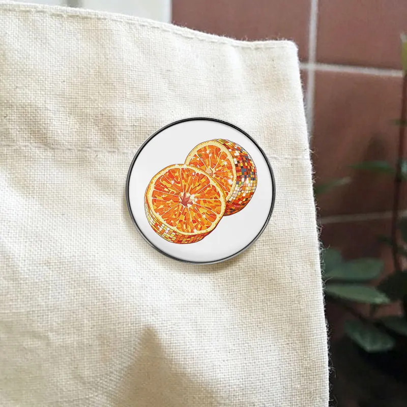 Disco Fruit UV Printing Badges Strawberry Raspberry Lime Orange Cherry Grape Lemon Alloy Brooches Lapel Backpack Jewelry Gift