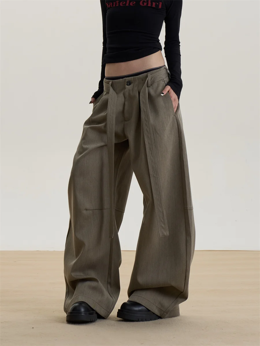 

Американские ретро-брюки с низкой талией и широкими штанинами для женщин: свободные, струящиеся, стройнящие, сексуальные, прямые, повседневные, длинные брюки-кюлоты