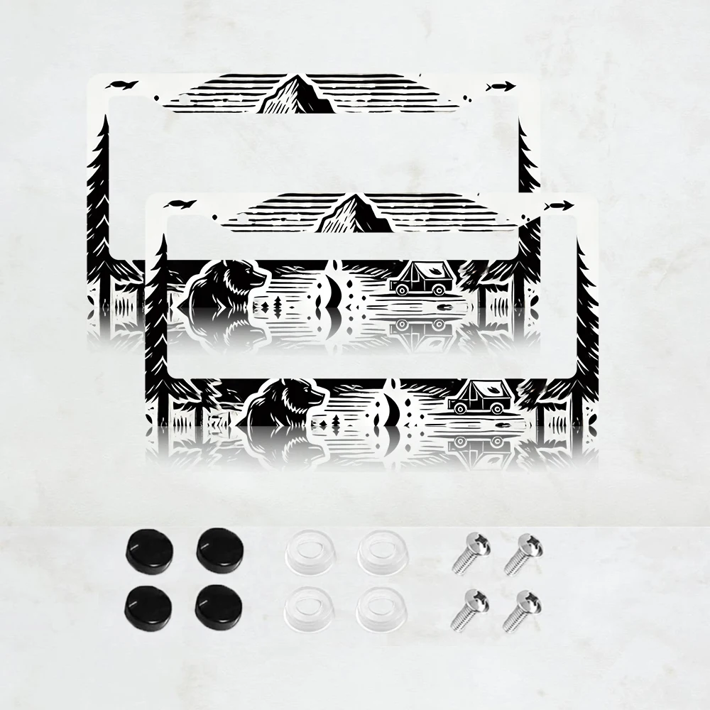 

2PC Adventure Awaits Mountains Pattern Aluminum License Plate Frame - US Standard Size, Decorative Car License Plate Bracket