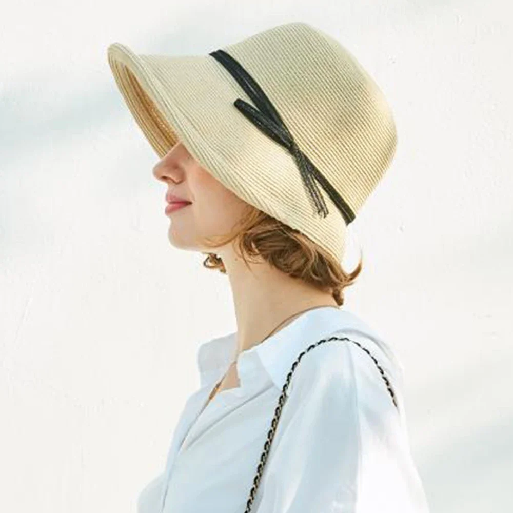 

French Straw Bonnet Cap for Women Victorian Sun Hats Chin Strap Foldable Summer Accessories Bucket Hat Fedoras For Beach