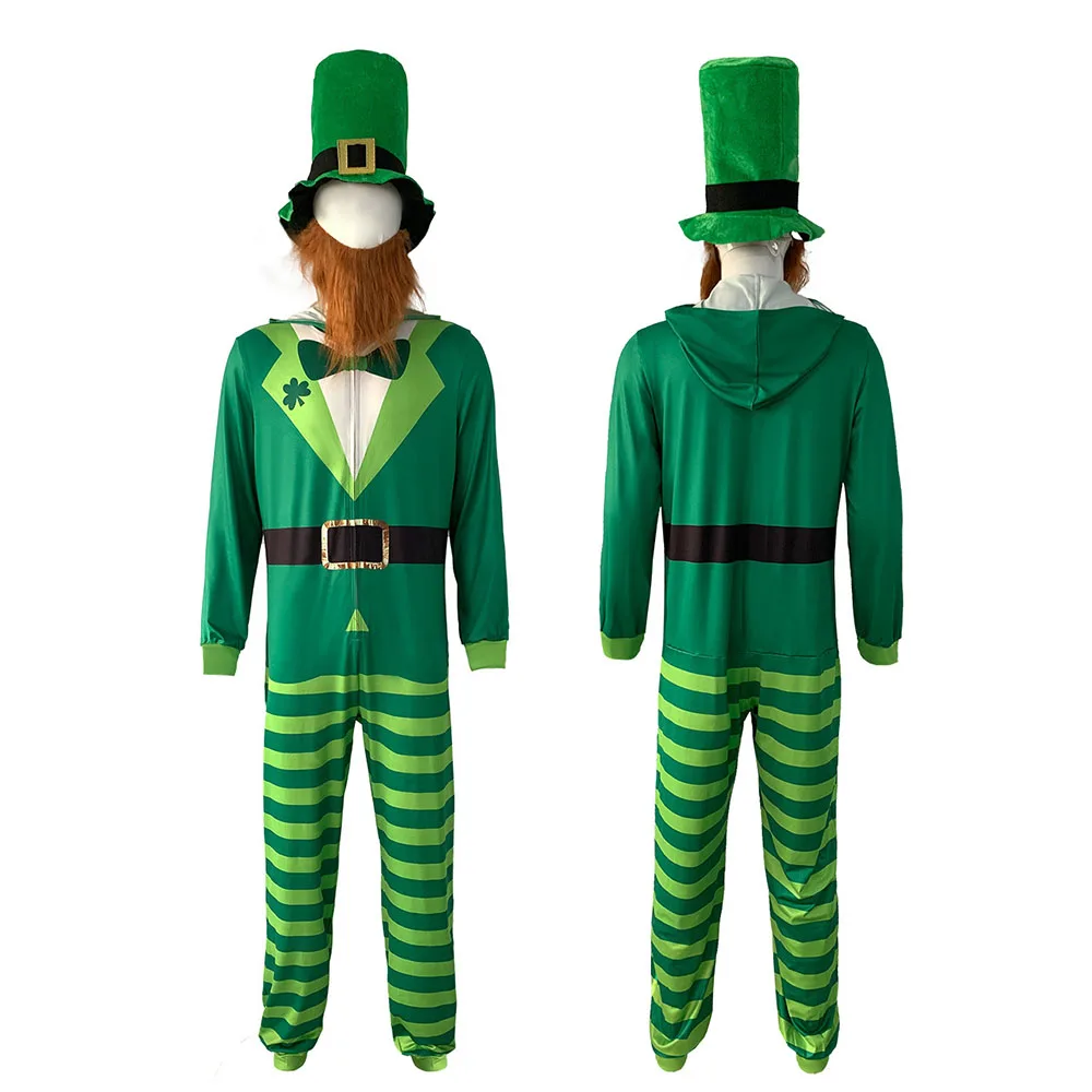 Adult Leprechaun Costume Green St. Patrick's Day Irish Goblin Elf Cosplay Fancy Dress Halloween Men Women One Piece Costume