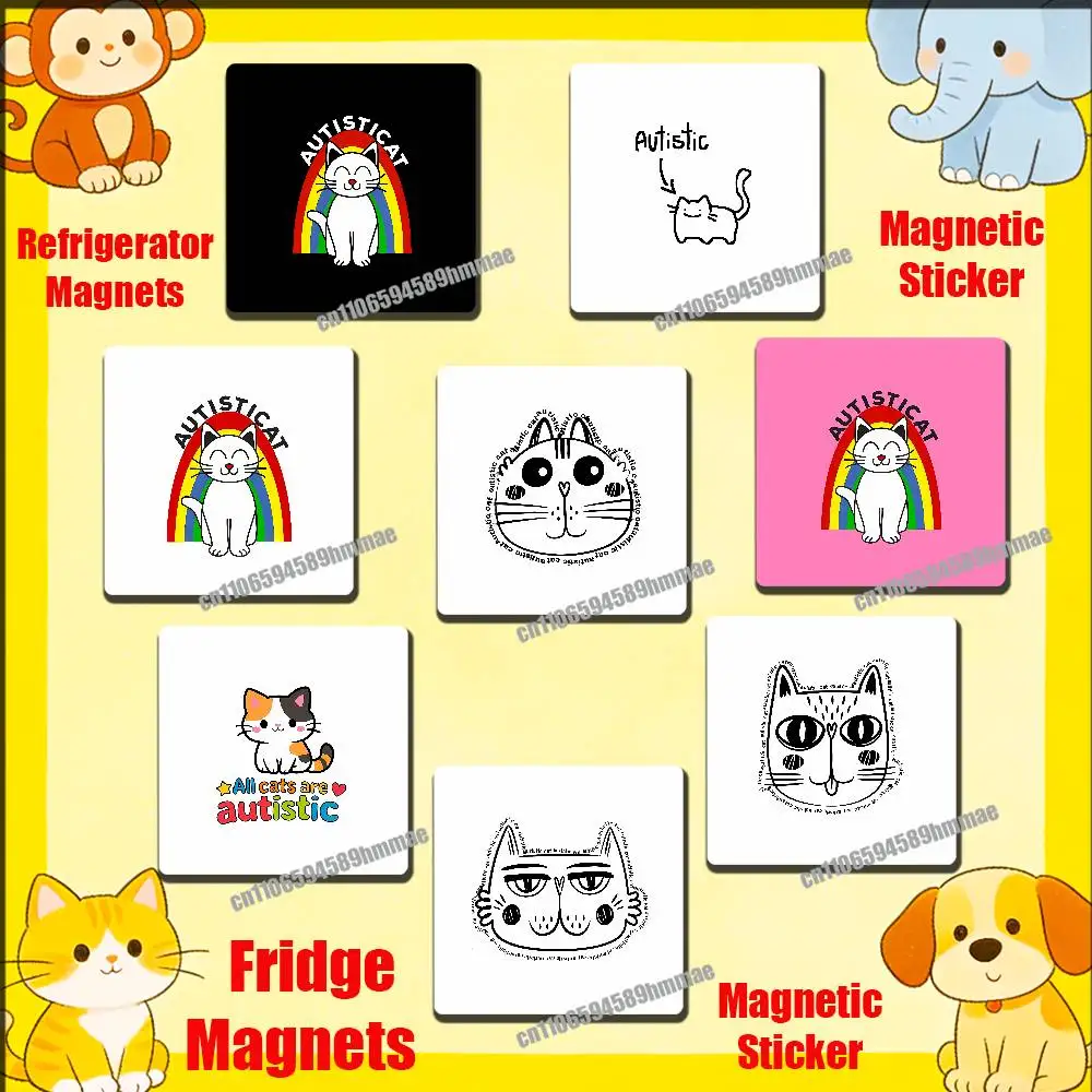 

For Autistic Cat Autism Puzzle Fridge Freezer Refrigerator Magnets Kitchen Metal Cabinet Magnetic Sticker Card