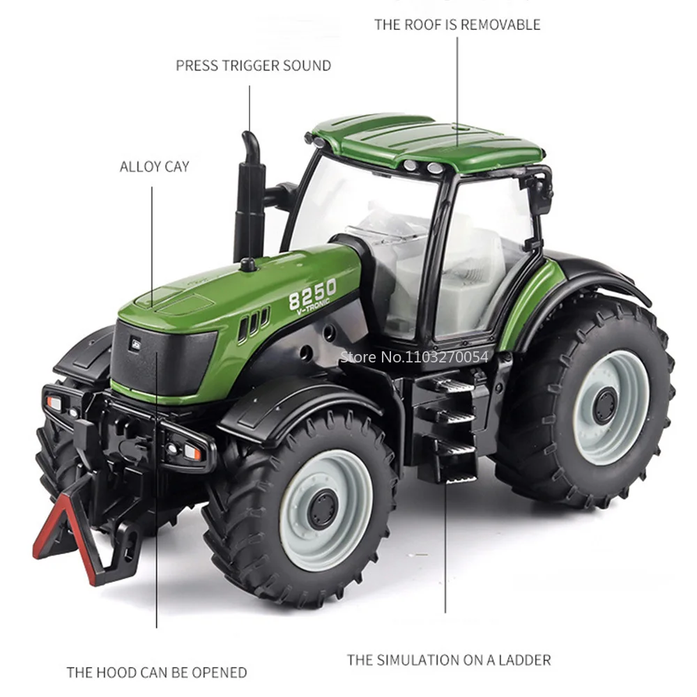 1/30 Alloy Tractor Simulation Model Toys with Sound Light Removable Roof Kids Agricultural Vehicle Kids Gift Boys Toy Collection