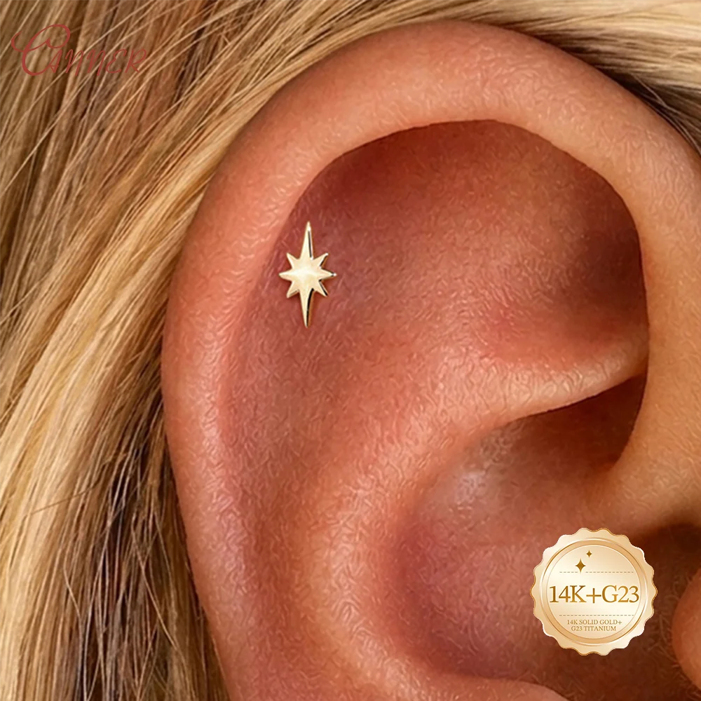 CANNER 14K Solid Gold Pendant Threadless Labret Piercing Lips Nose Body Jewelry G23Titanium Flowers Push In Branch Earring Stud