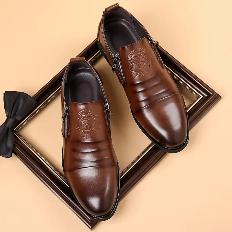 Moda męska biznesowe buty wizytowe zamek błyskawiczny markowe skórzane buty na co dzień dla mężczyzn biurowe brązowe oddychające mokasyny wygodne buty męskie
