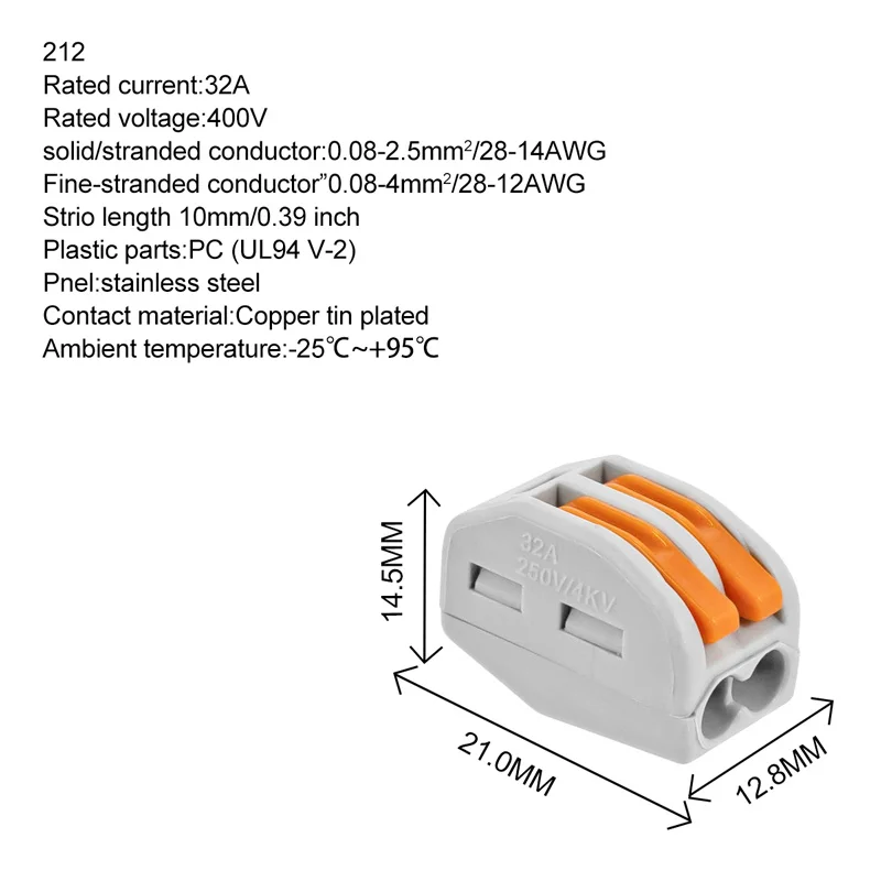 10PCS Mini Fast Wire Connectors Universal Compact Wiring Connector Push-in Terminal Block 212 213 214 215 218