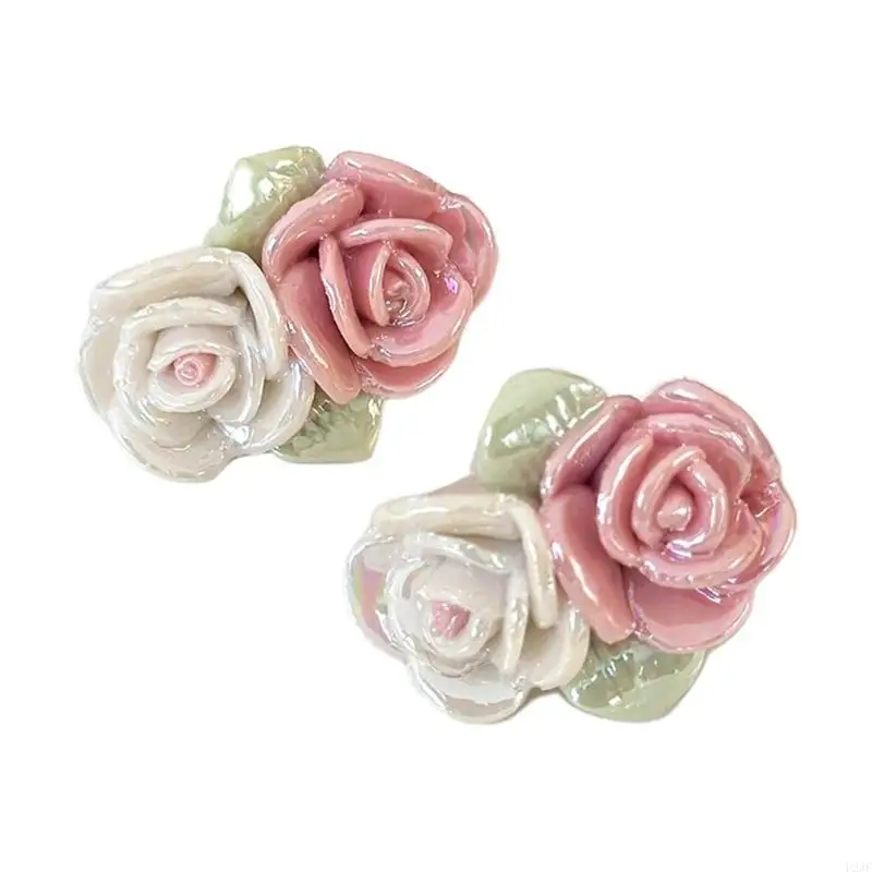 Zarte Porzellanblumenohrringe mit Keramik Rose Designs für Frauen – Detail 8