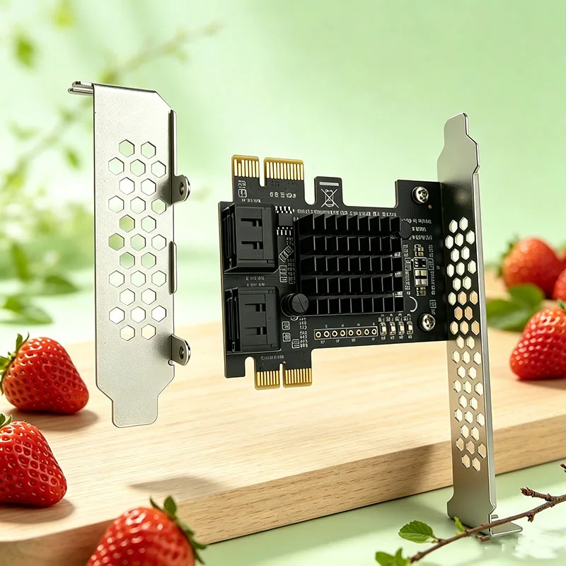 NEW Hard Disk Drive SSD Adapter Card Converter Riser Card PCI Express X1 Gen3 to 4 Port SATA3.0 6Gb with Heatsink Expansion Card