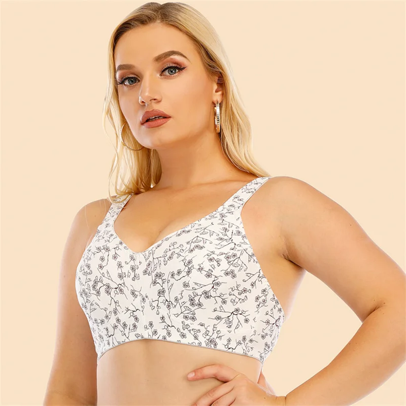 Women's  Bras  No Rims Thin No Sponge Thin Chinese Style Print Cotton Full Large Cup Brassiere Plus Size 115EFG 52EFG Underwears