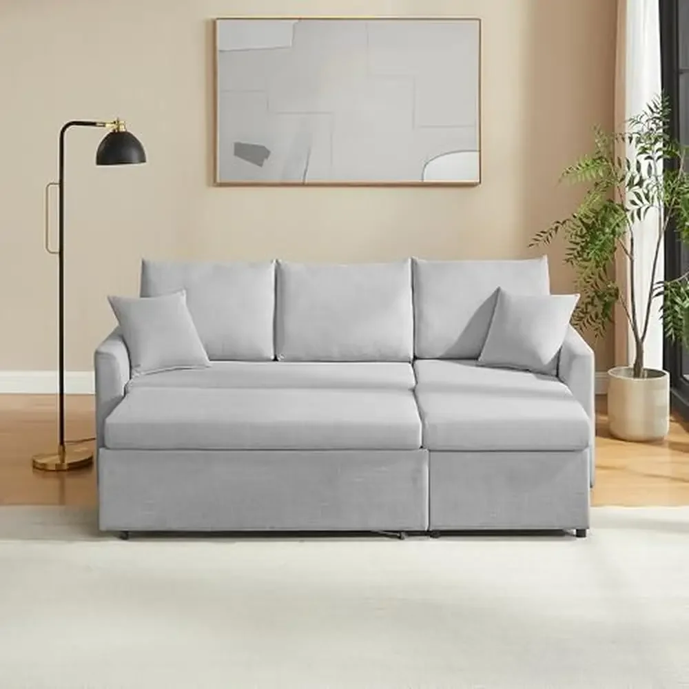 Sleeper Sofa Bed Sectional Couch Dual USB-C Charging Hidden Chaise Storage Removable Linen Covers Upgradeable L Shape 84