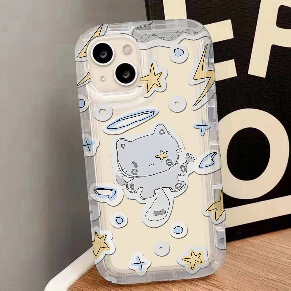 Cute cat angel Clear Phone Case for OPPO A15 A16 A17 A31 A53 A54 A57 A60 A74 A92 A93 A94 A98 4G 5G Airbag Shockproof Cover