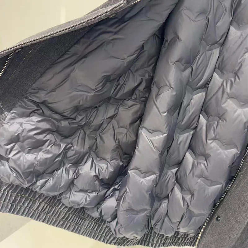 เสื้อโค้ทเดนิมบุขนห่านแท้ ขนแกะเมอริโนแท้ สำหรับผู้หญิง ฤดูหนาว 2025  หรูหรา อุ่นหนา