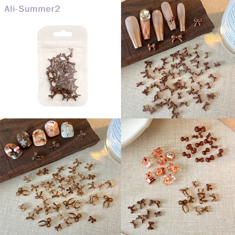 

{MX} 50Pcs Cute Bow Bear Capybara Nail Charms Brown 3D Resin Nail Art Jewelry DIY Manicure Decor Accessories