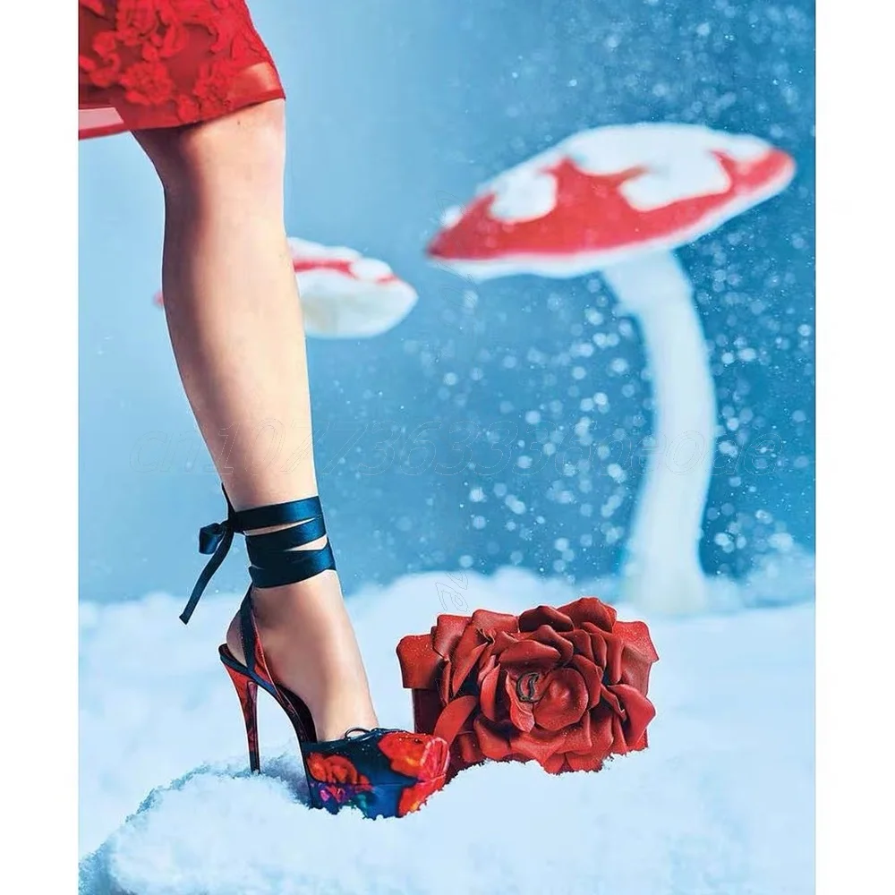 

Lace up Flower Pattern Sandals Satin Platform Ankle Strap Shoes for Women Thin High Heels Fashion Shoes 2025 Zapatos Para Mujere