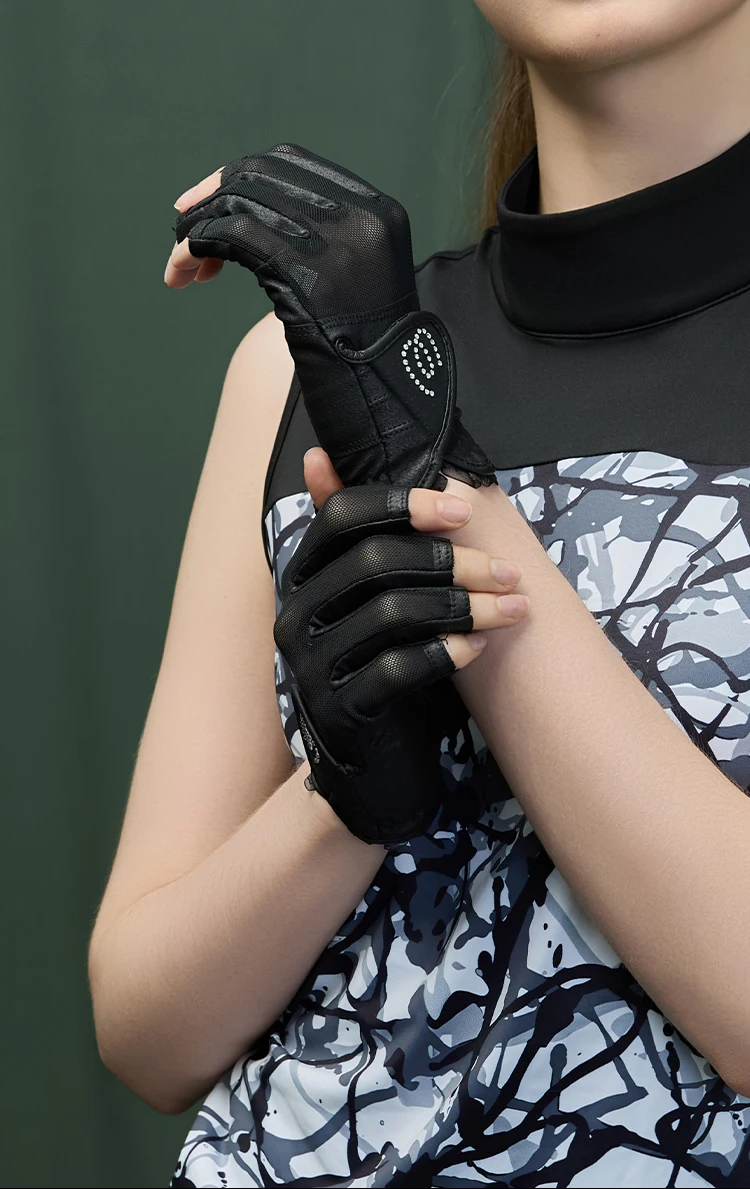Open Finger Women Golf Gloves, Anti-slip and wear-resistant，Lace Ruffle Breathable Sunscreen Golf Mittens Left & Right Hand