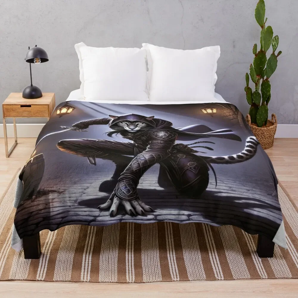 

Tabaxi Assassin Rogue Throw Blanket Comforter funny gift Bed Fashionable Blankets