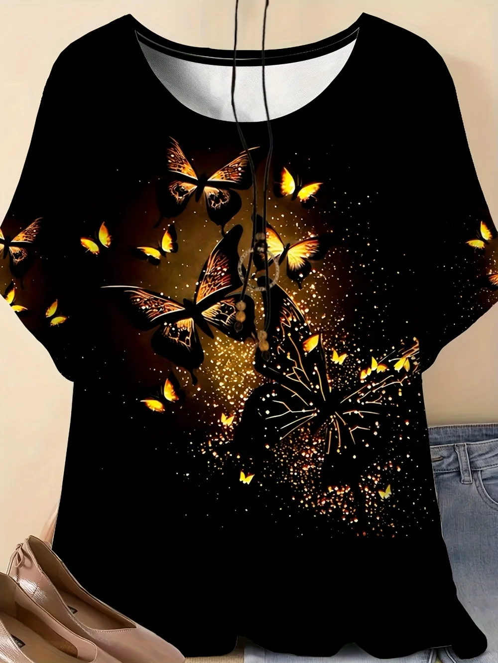 2026 Fashion 3D Butterfly Print T-Shirt for Women Summer Casual O-Neck Short Sleeve Tops Loose Summer Tees Y2k Woman Clothing
