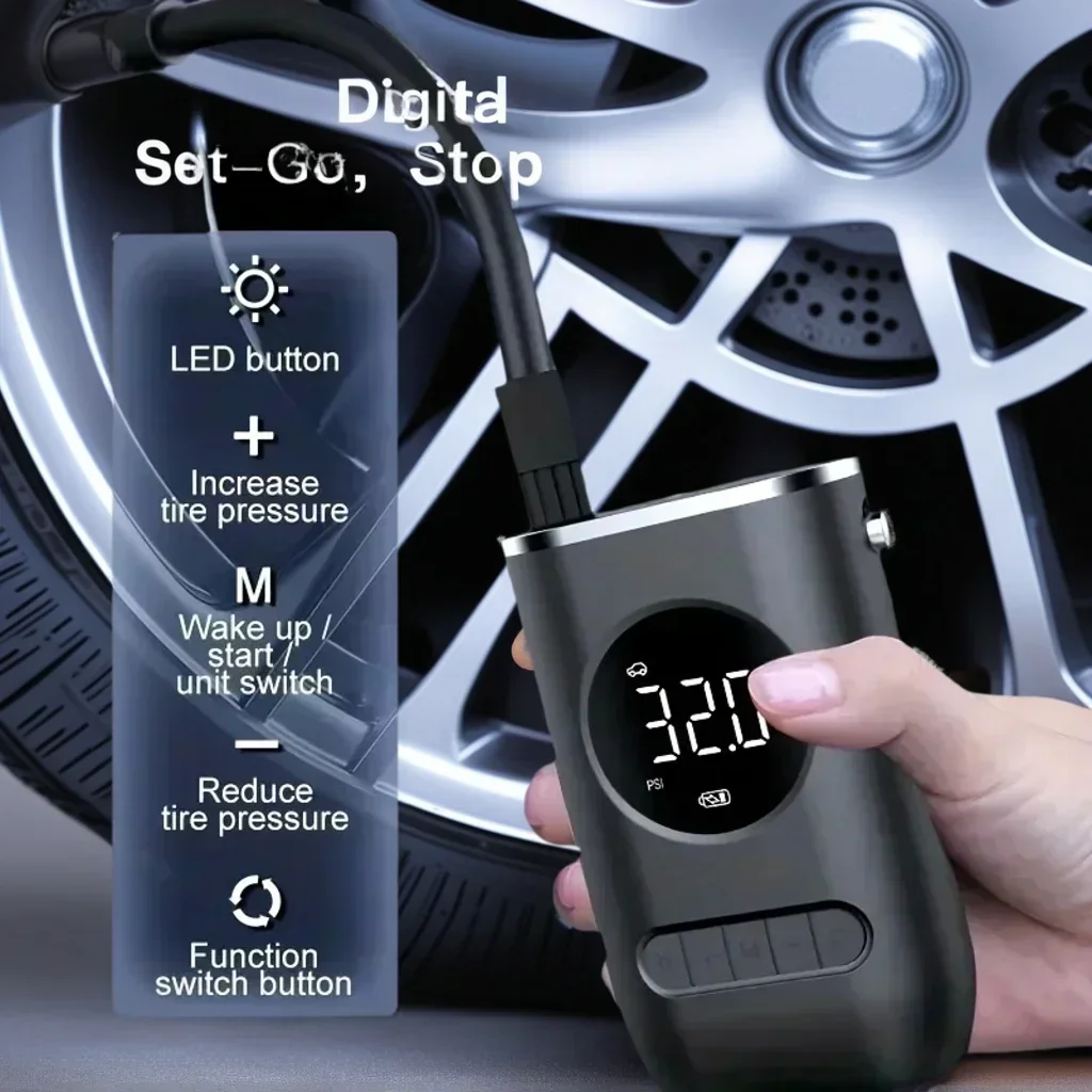 

Portable Mini Electric Car Air Pump - Wireless Digital Display Tire Inflator for Motorcycle Ball Tire