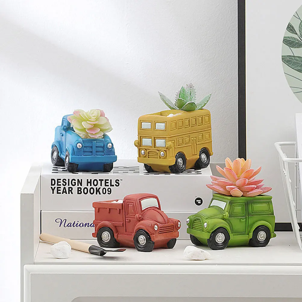 

2Pcs Creative Car Shaped Succulent Pots Decorative Flowerpots Cartoon Style Household Balcony Plant Decor Resin Succulent