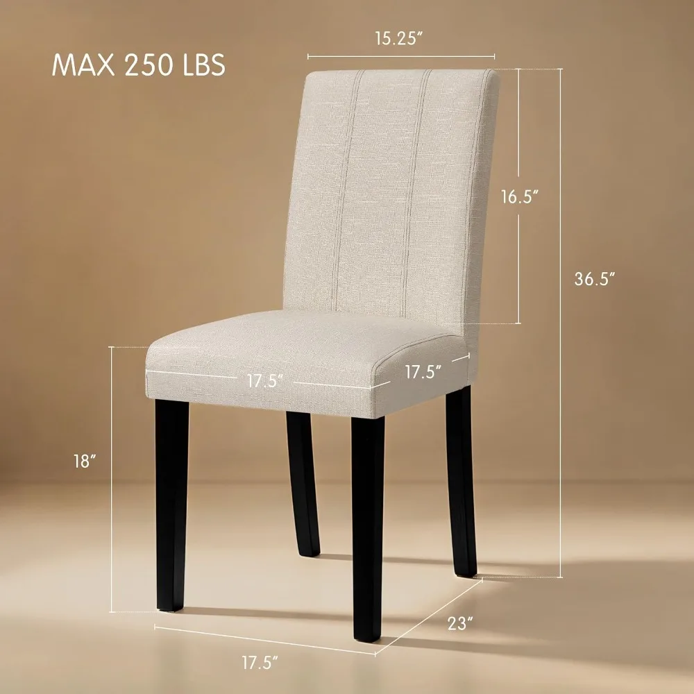 Dining Chairs Set of 4 Upholstered Padded Seat Solid Wood Legs Modern Kitchen Living Room Ivory