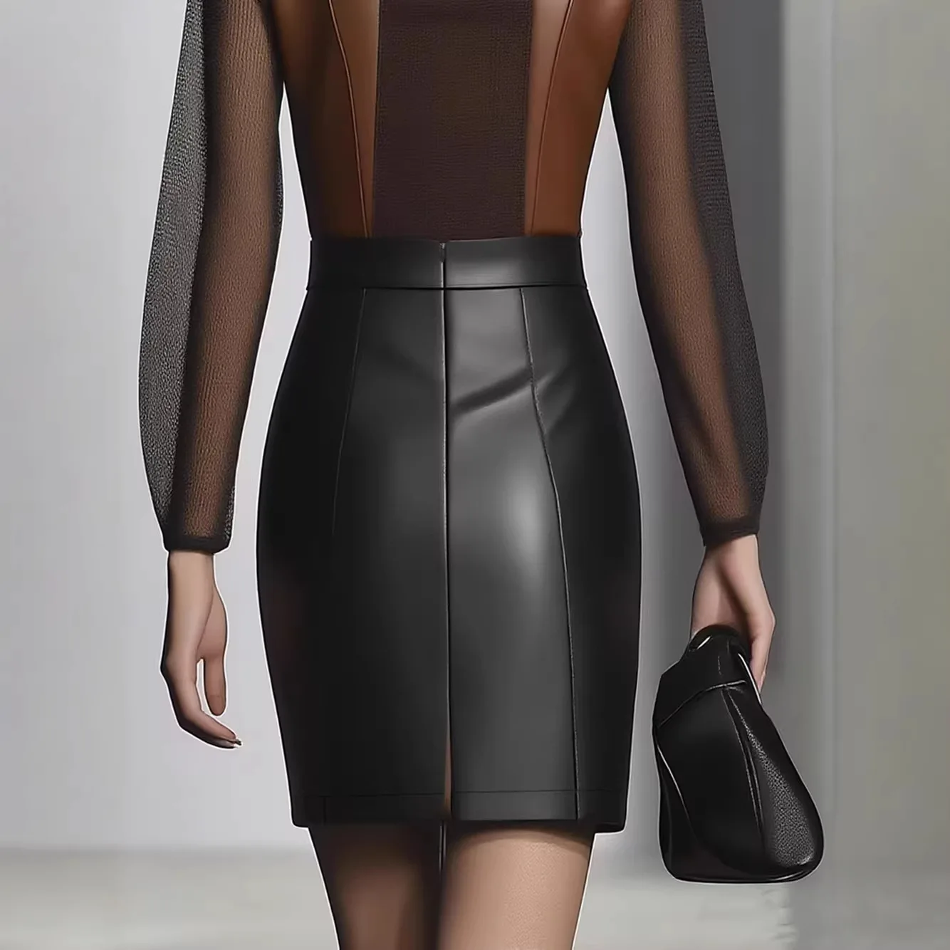 2026 New Women's PU Leather High-waisted Black Hip Skirt view 2