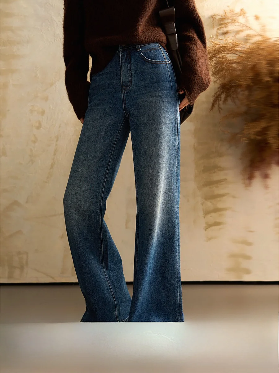 

Classic Denim Flared Jeans Women's Elastic Comfortable Cotton Jeans Commute Style Spring Autumn Season High Waist Pocket Detail