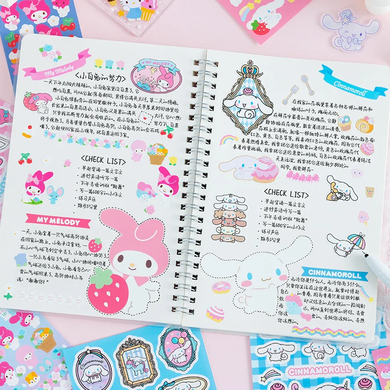 Kawaii Sanrio Hello Kitty Stickers Set Cinnamoroll Kuromi My Melody Pachacco For Phone Handbook diy Sticker Decals Gift Kids Toy