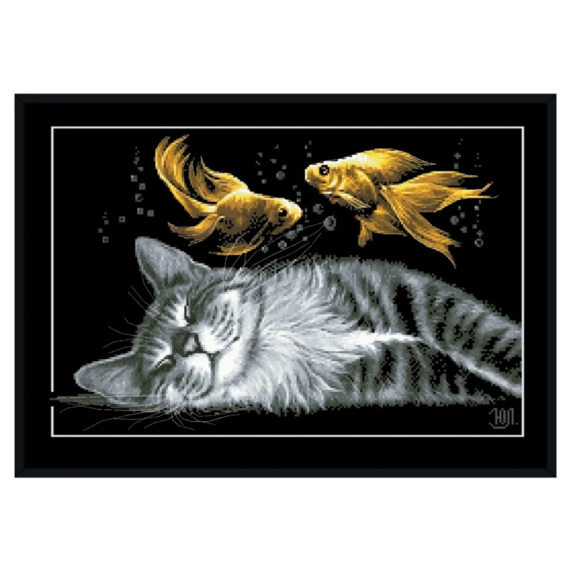 Dreampattern Black cat sogni set di pacchetti a punto croce aida 18ct 14ct 11ct kit di stoffa nera ricamo cucito a mano fai-da-te
