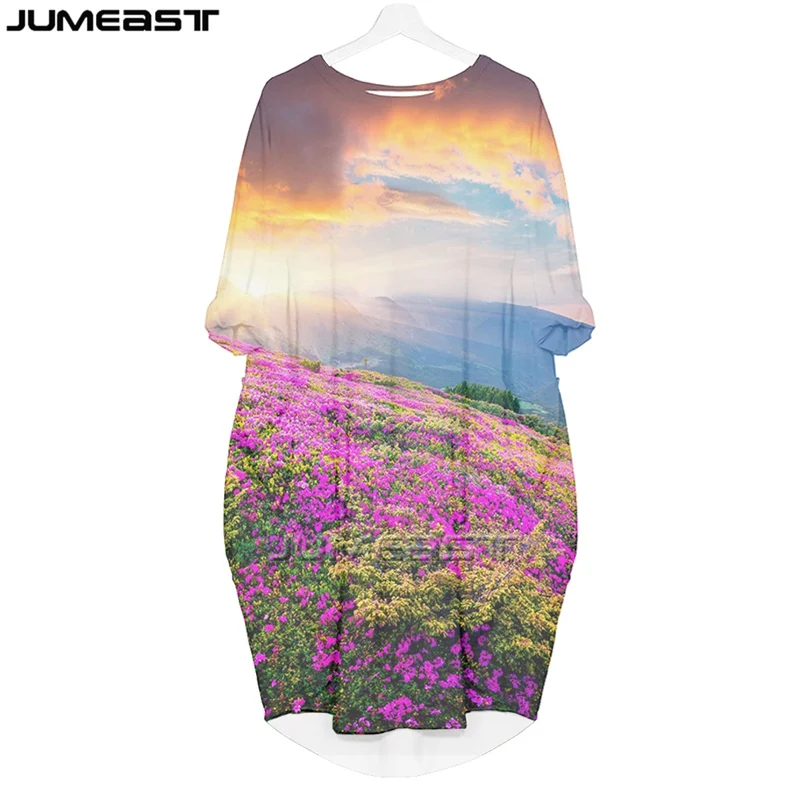 Jumeast Women 3D Batwing Pocket Dress Plus Size Oversized Landscape Scenery Streetwear Pullover Dresses Summer Skirt Nightdress