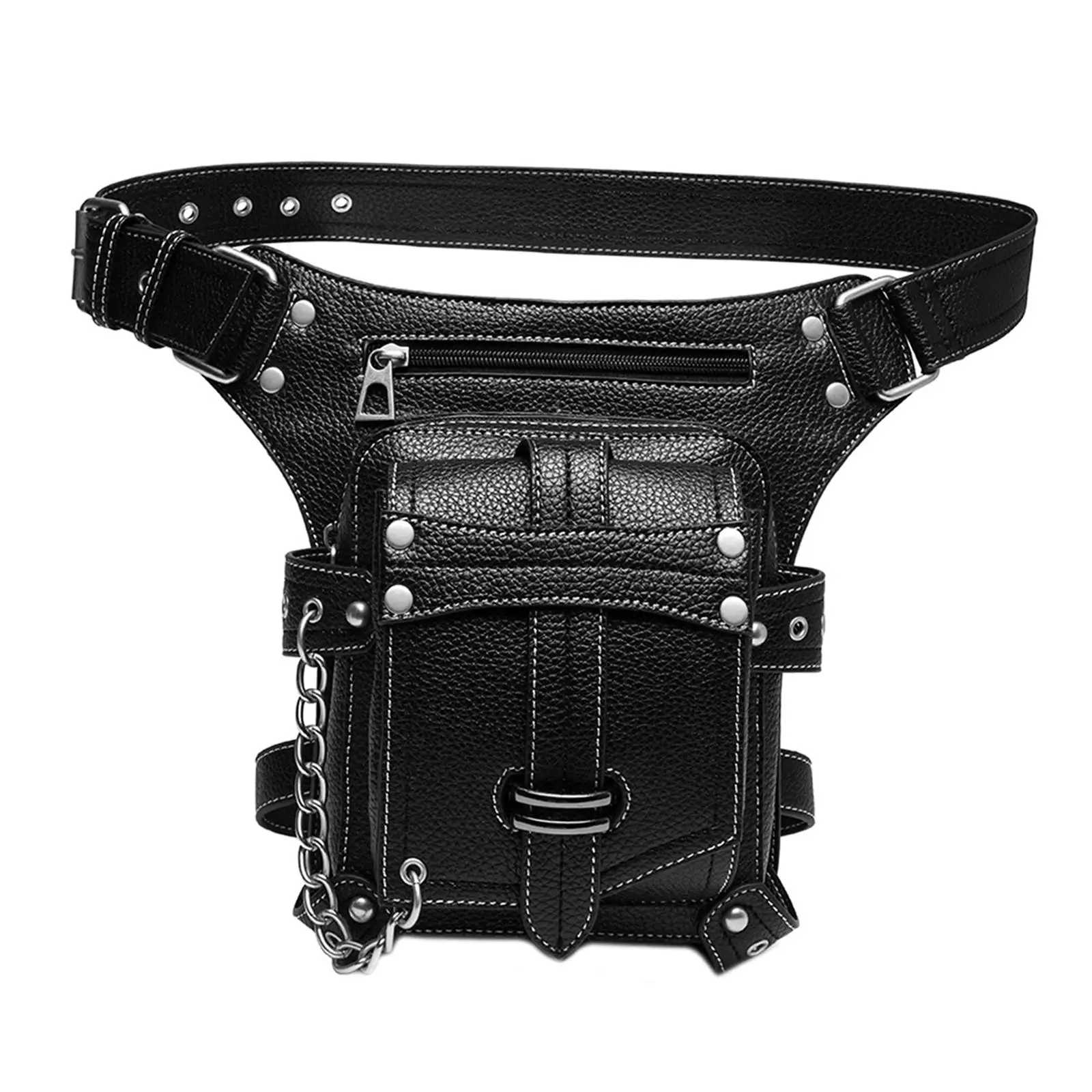 Fashion Waist Bag Thigh Leg Fanny Pack Daypack Wallet Adjustable Strap Pocket Punk Leather for Motorcycle Camping Halloween
