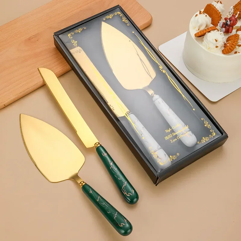 2pcs ceramic handle stainless steel cake shovel baking tool cheese knife pizza shovel triangle shovel
