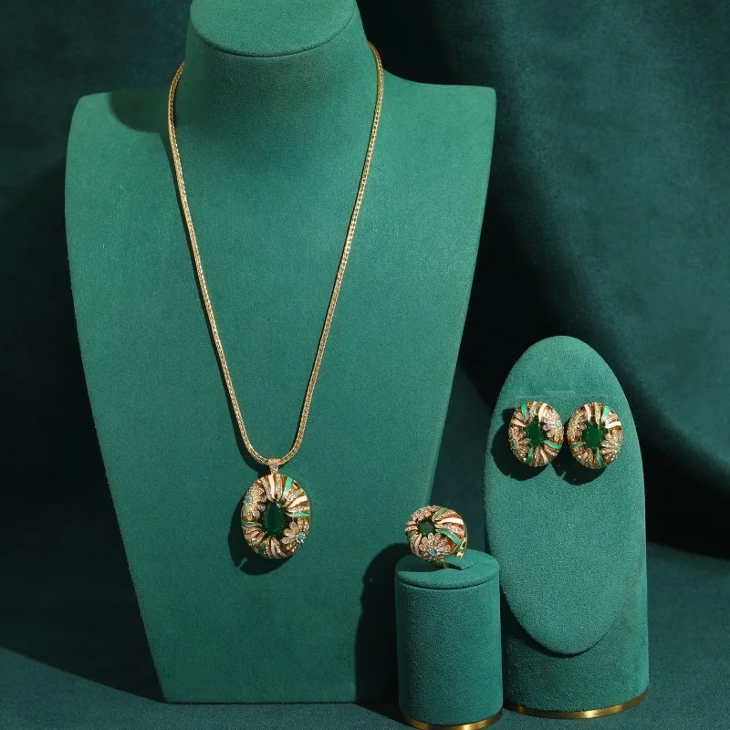 ensemble-de-bijoux-vintage-en-agate-verte-fleurs-en-email-et-strass-collier-boucles-d'oreilles-bague-couleur-or-18-carats-cadeau-de-haute-qualite-pour-femmes