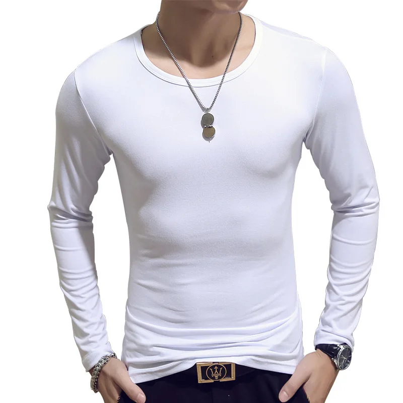 Plain Long Sleeve Korean Undershirt Man Tee Cheap Tops White T-shirt for Men Casual Tees Slim Fit Tshirts Black White O Neck