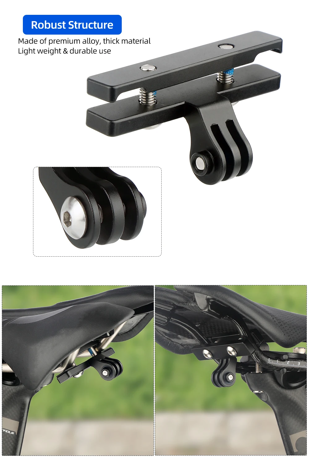 Fahrrad Sattel Schiene Rücklicht Halterung MTB Fahrrad Sattelstütze Winkel Einstellbare Basis Halter Passt Gopro Sport Kamera Rücklicht – Detail 5