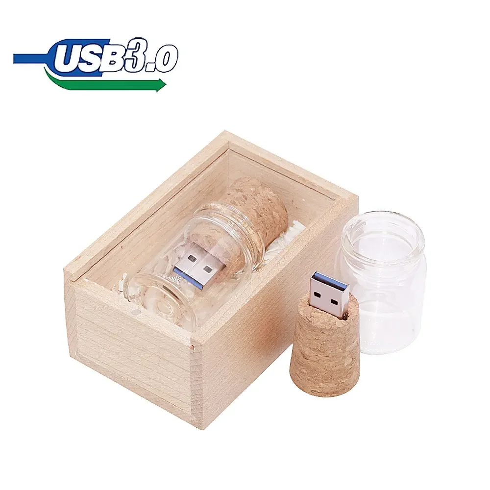 Glass Drift Bottle With Cork USB Flash Drive (Transparent) Pendrive 4GB 8GB 16GB 32GB 64GB 128GB Fashion Current Gift