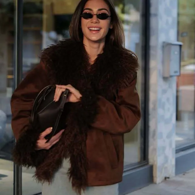 Casual Lapel Patchwork Fur Jacket Woman Solid Color Single Breasted Pocket Loose Coats Street Fashion Women's New Warm Jackets