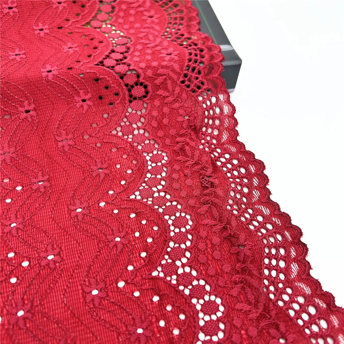 3y/lot Width 21cm Dark Red Elastic Stretch Lace Trim For Lingerie Sewing Craft DIY Apparel Fabric Lace Wedding Garment Accessory