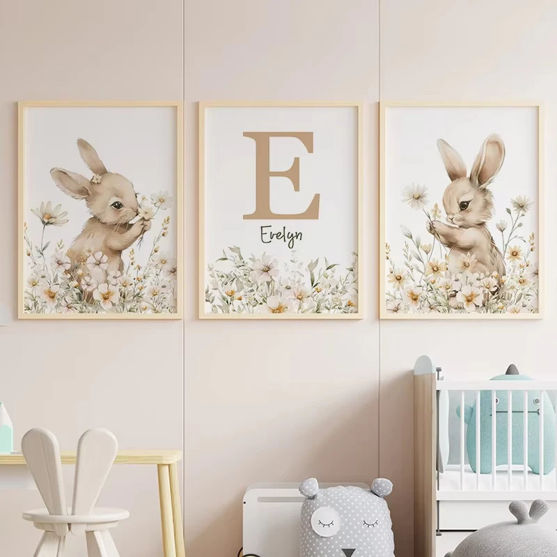 Autumn Rabbit Wild Flower Daisy Nursery Wall Art Canvas Painting Nordic Cartoon Posters And Prints Pictures Baby Kids Room Decor