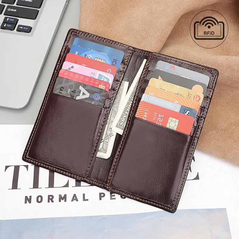 

Длинный и большой емкости RFID-держатель для карт из натуральной кожи, кошелек для банковских карт, мужской визитница, тонкий кошелек