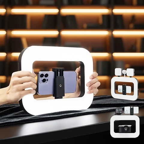Roreta Handheld Ring LED Rechargeable Portable Mobile Phone Live Broadcast Photography Desktop Rabbit Cage Selfie fill Light
