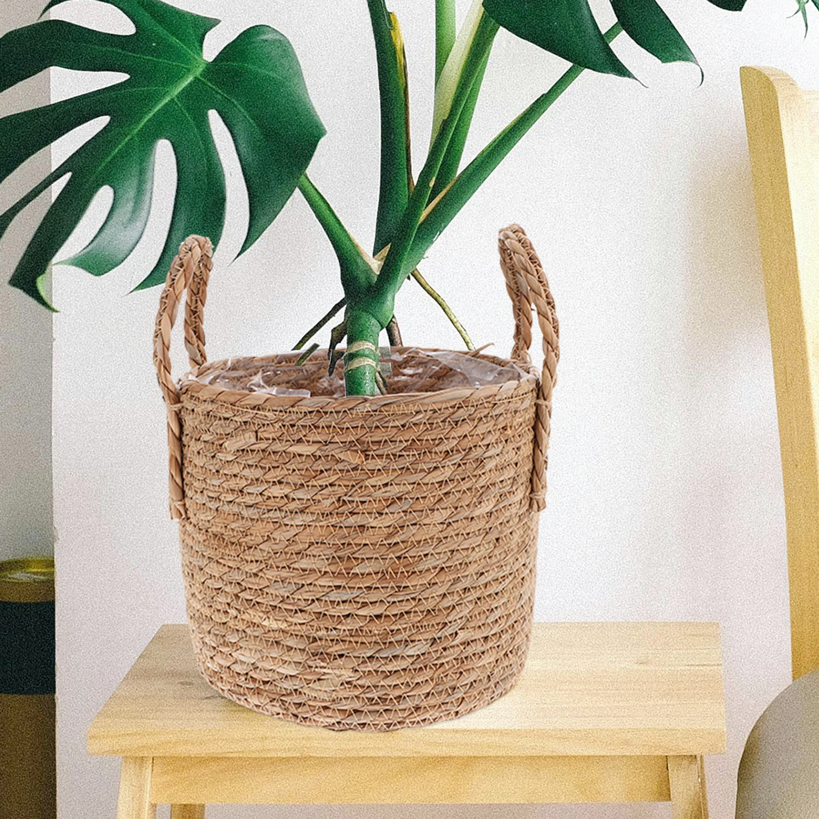 

1pc Retro Seagrass Flowerpot Storage Basket Vintage Planter Holder Indoor Decorative Pot Creative Succulent Container 25Cm